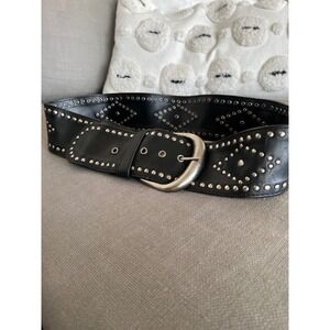 Wide Belt Studded Faux Leather Big Buckle